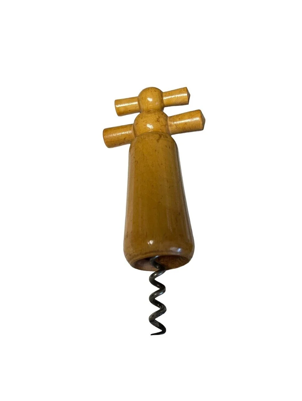 Vintage French Double Wood Twist Wooden Corkscrew Wine Bottle Opener